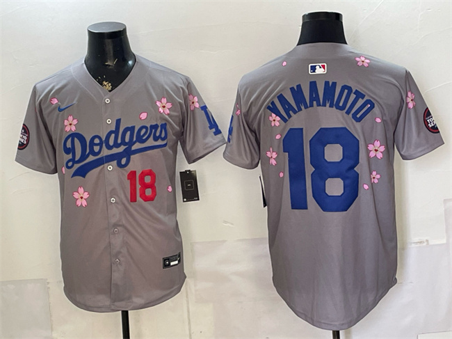 Men's Los Angeles Dodgers #18 Yoshinobu Yamamoto Grey 2025 Tokyo Series Limited Stitched Baseball Jersey Men's Los Angeles Dodgers #18 Yoshinobu Yamamoto Grey 2025 Tokyo Series Limited Stitched Baseball Jersey